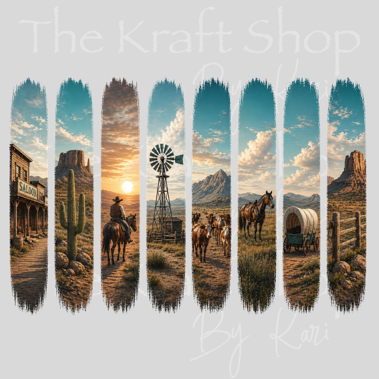 UV DTF Western Scene Brush Stroke Wrap Distressed Element sheet decal, tumbler decal, permanent sticker. #6013