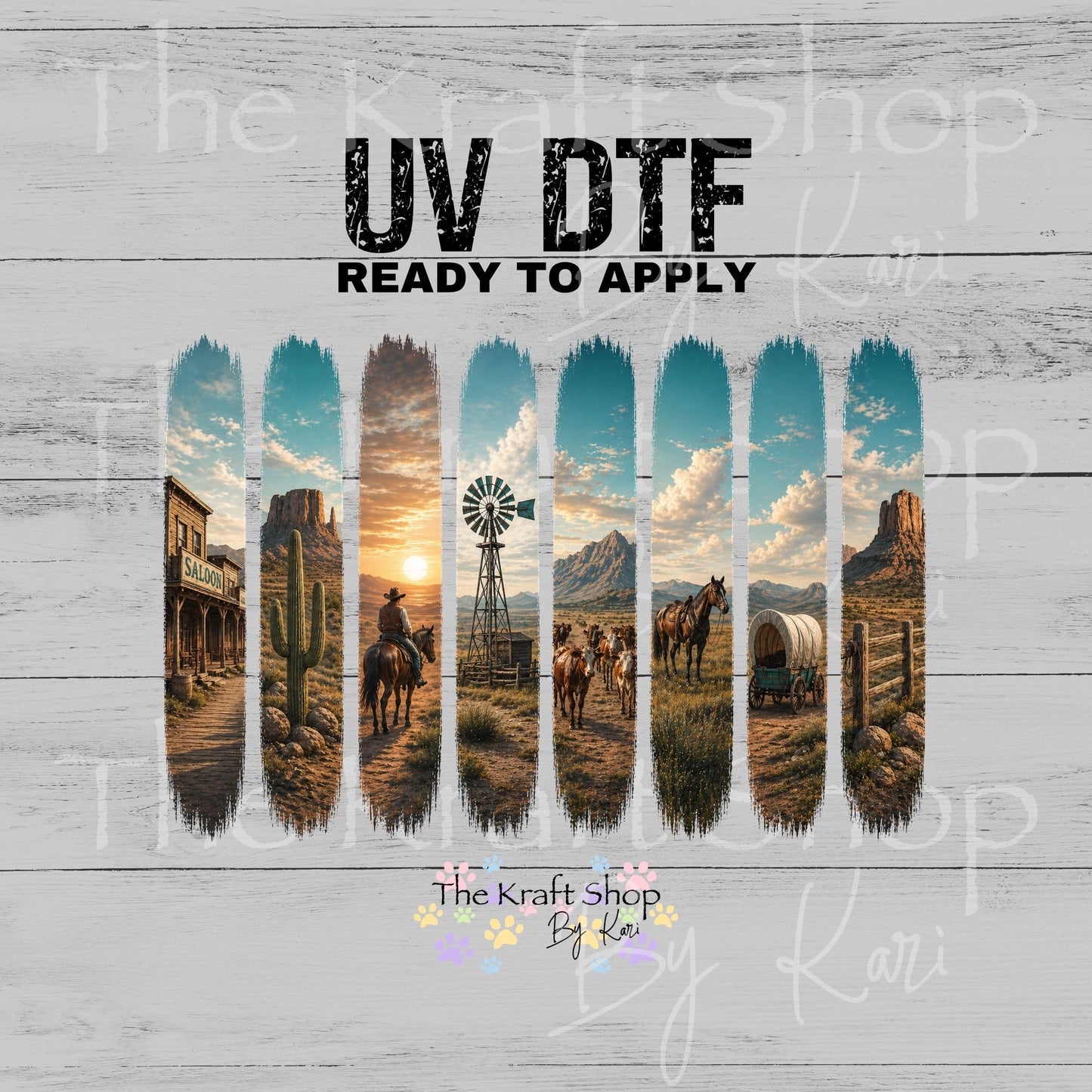 UV DTF Western Scene Brush Stroke Wrap Distressed Element sheet decal, tumbler decal, permanent sticker. #6013