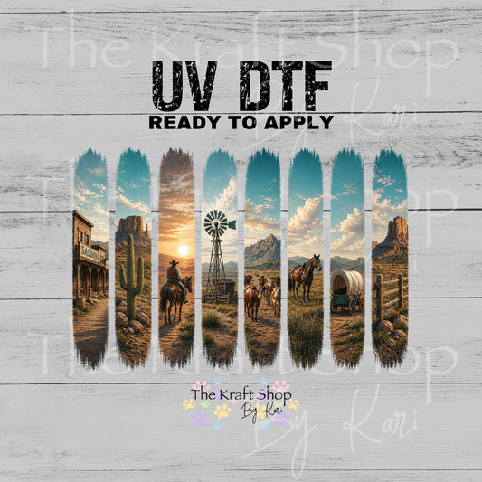 UV DTF Western Scene Brush Stroke Wrap Distressed Element sheet decal, tumbler decal, permanent sticker. #6013