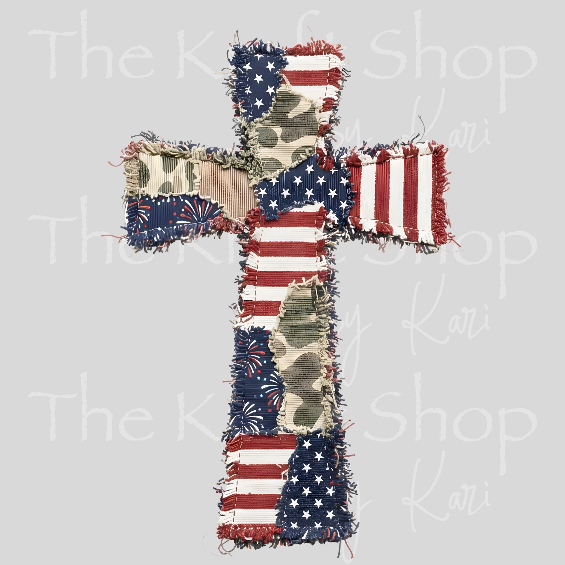 UV DTF Patchwork Patriotic Cross decal, tumbler decal, permanent sticker. #10481