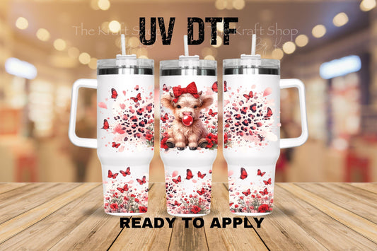 UV DTF 40 oz ready to apply Red Highland cow bubble blowing wrap decal , quencher tumbler decal #3208