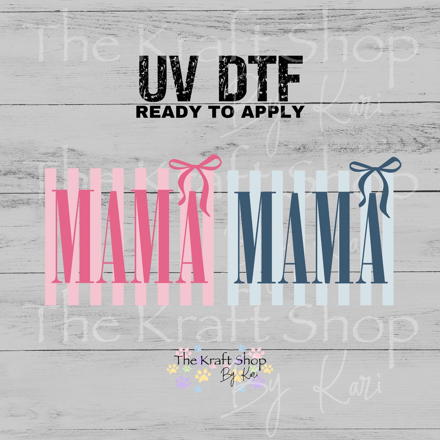 UV DTF Sticker print. Stripes Mama with Bow decal, tumbler decal, permanent sticker. #4676
