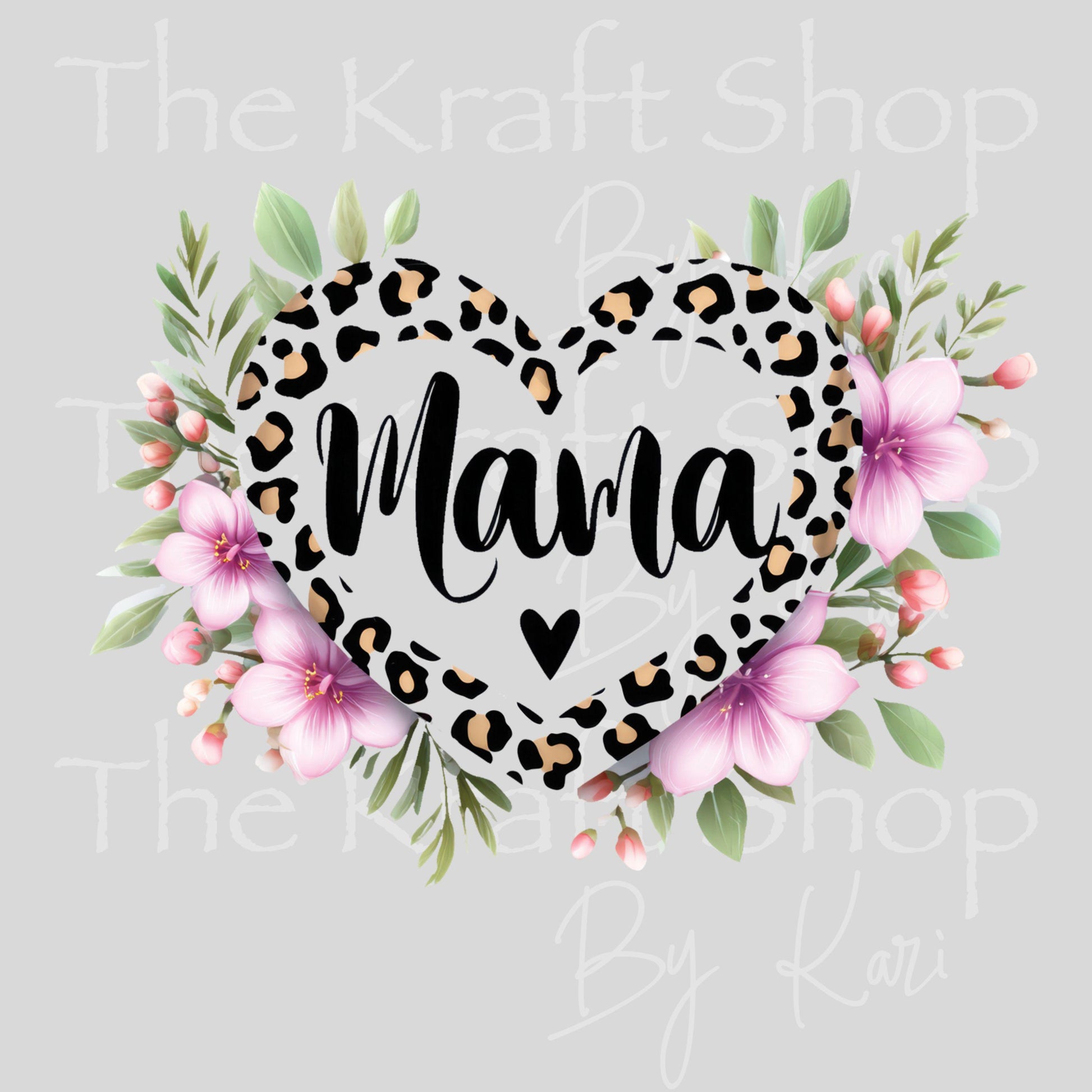 UV DTF Leopard Heart Mama with Flowers decal, tumbler decal, permanent sticker. #4677