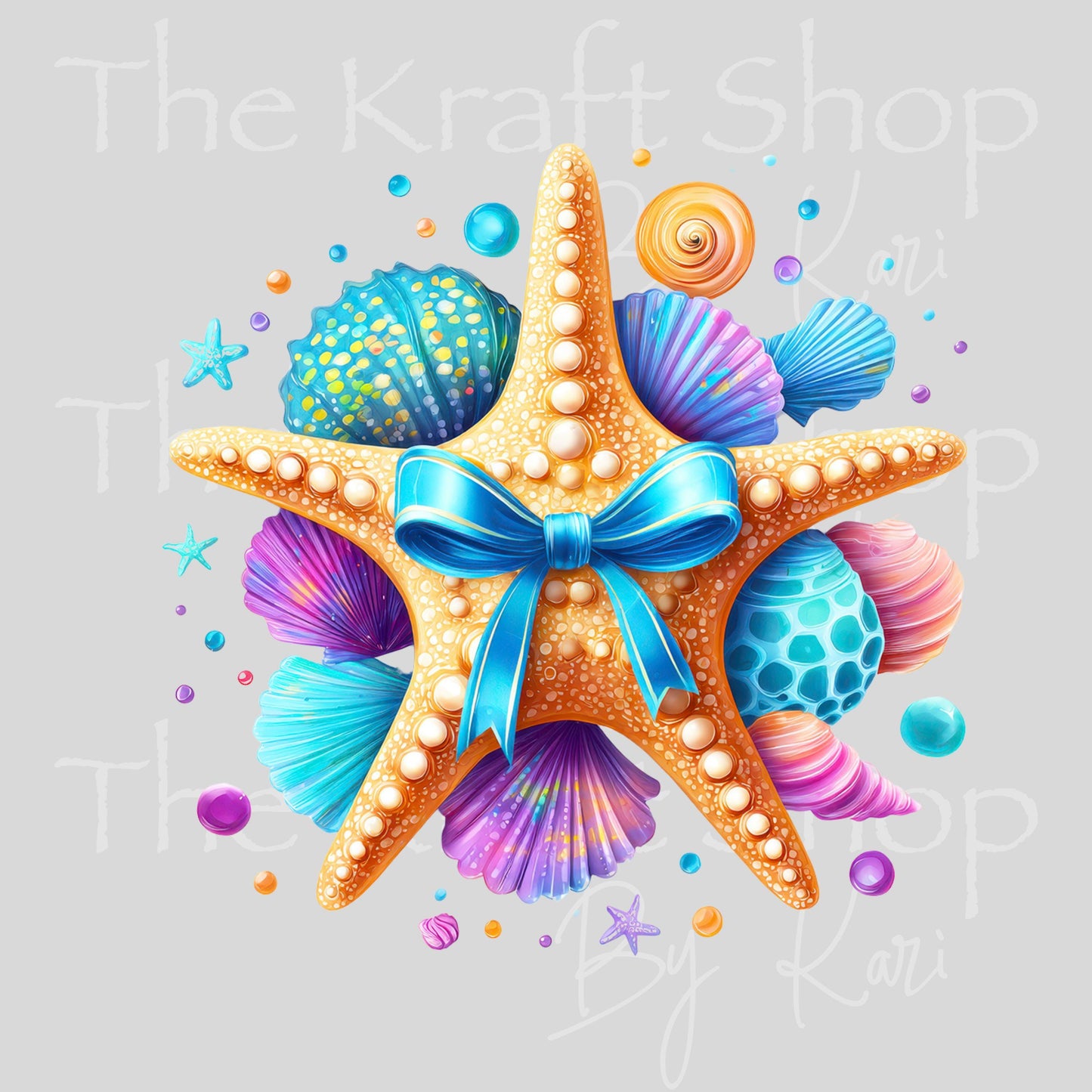 UV DTF Starfish with bow and shells decal #1135