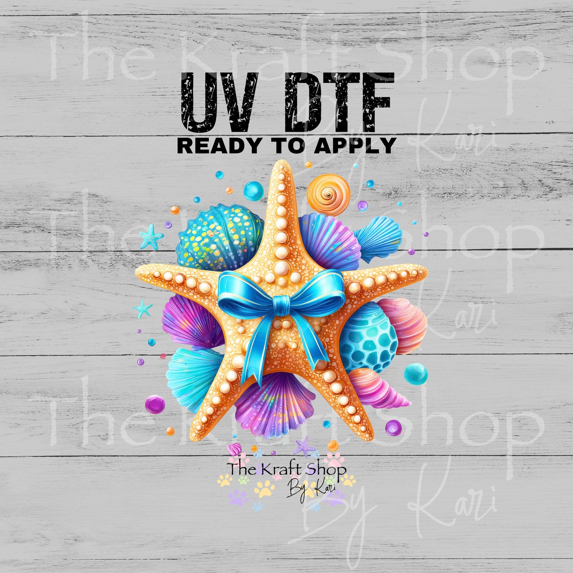 UV DTF Starfish with bow and shells decal #1135