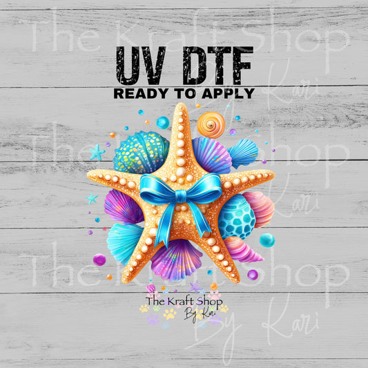 UV DTF Starfish with bow and shells decal #1135