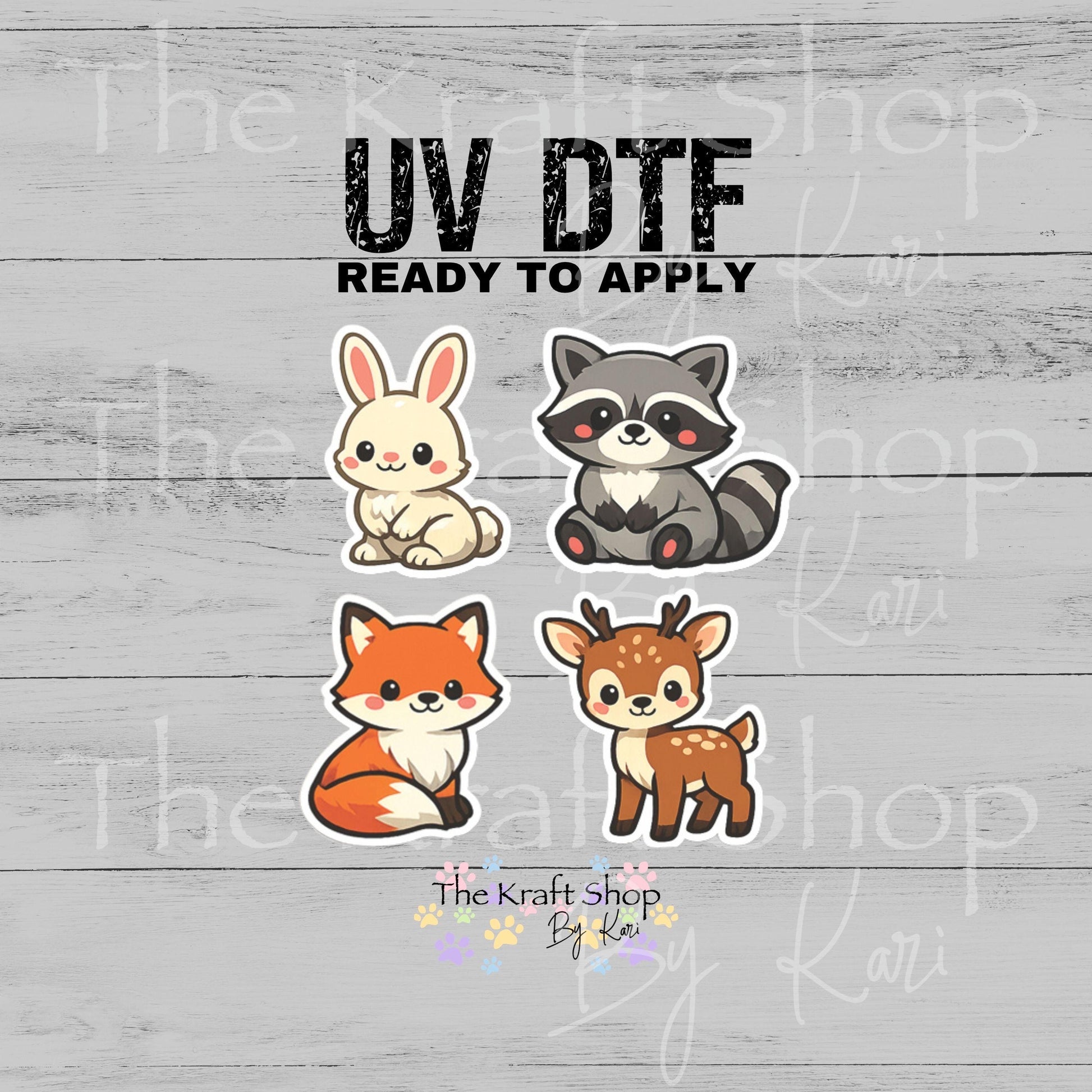 UV DTF Cute woodland animals decals 4pk, permanent sticker.#1137