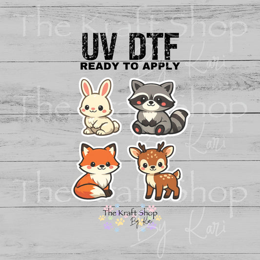 UV DTF Cute woodland animals decals 4pk, permanent sticker.#1137