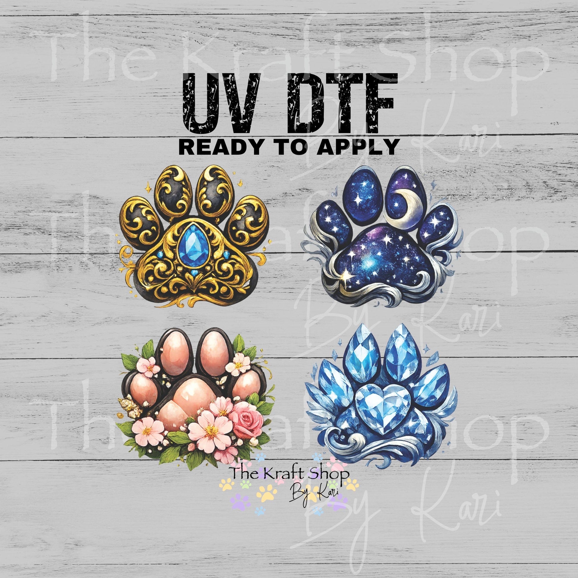 UV DTF Fancy dog paws 4pk decals , permanent sticker.#1139