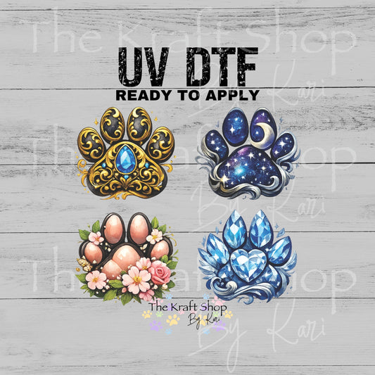 UV DTF Fancy dog paws 4pk decals , permanent sticker.#1139
