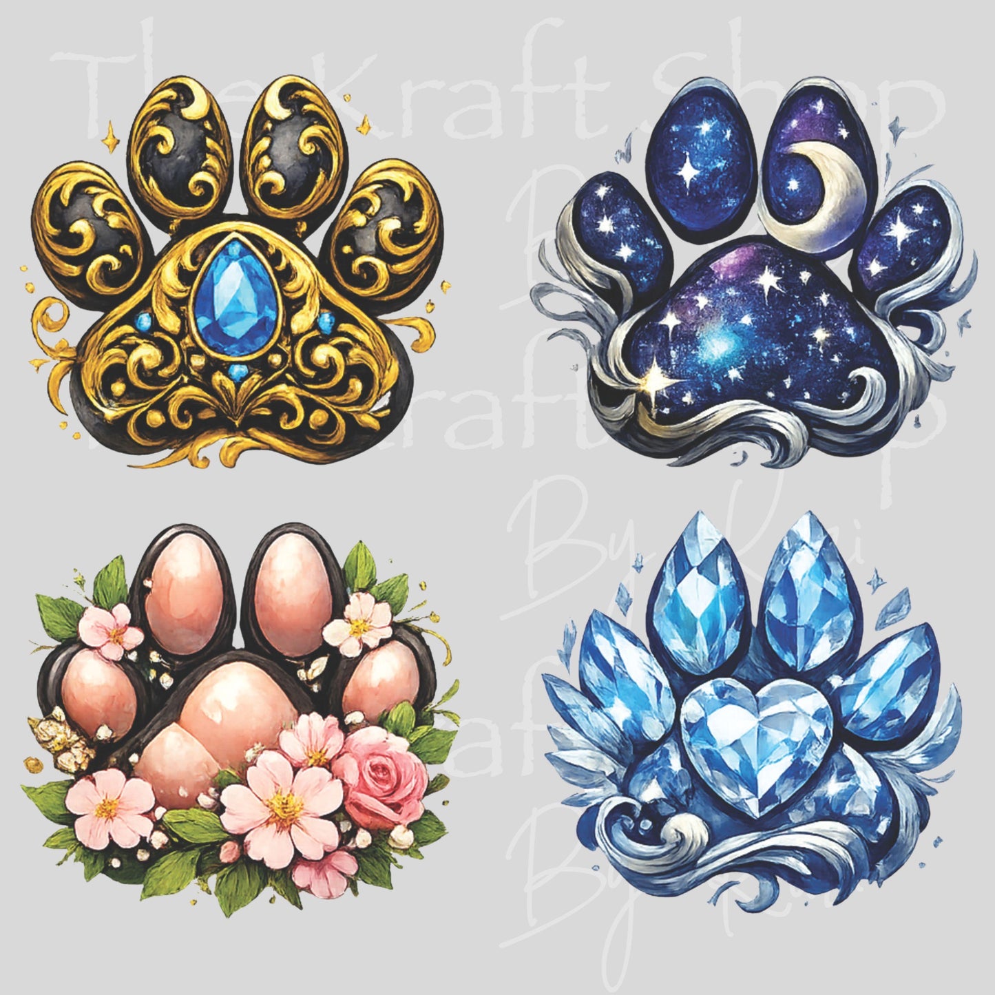 UV DTF Fancy dog paws 4pk decals , permanent sticker.#1139