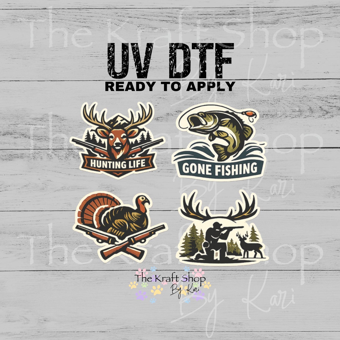 UV DTF Hunting and fishing 4pk decals , permanent sticker.#9037