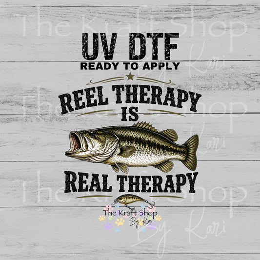 UV DTF Reel Therapy is Real Therapy sarcastic humor decal, tumbler decal, permanent sticker. #4685