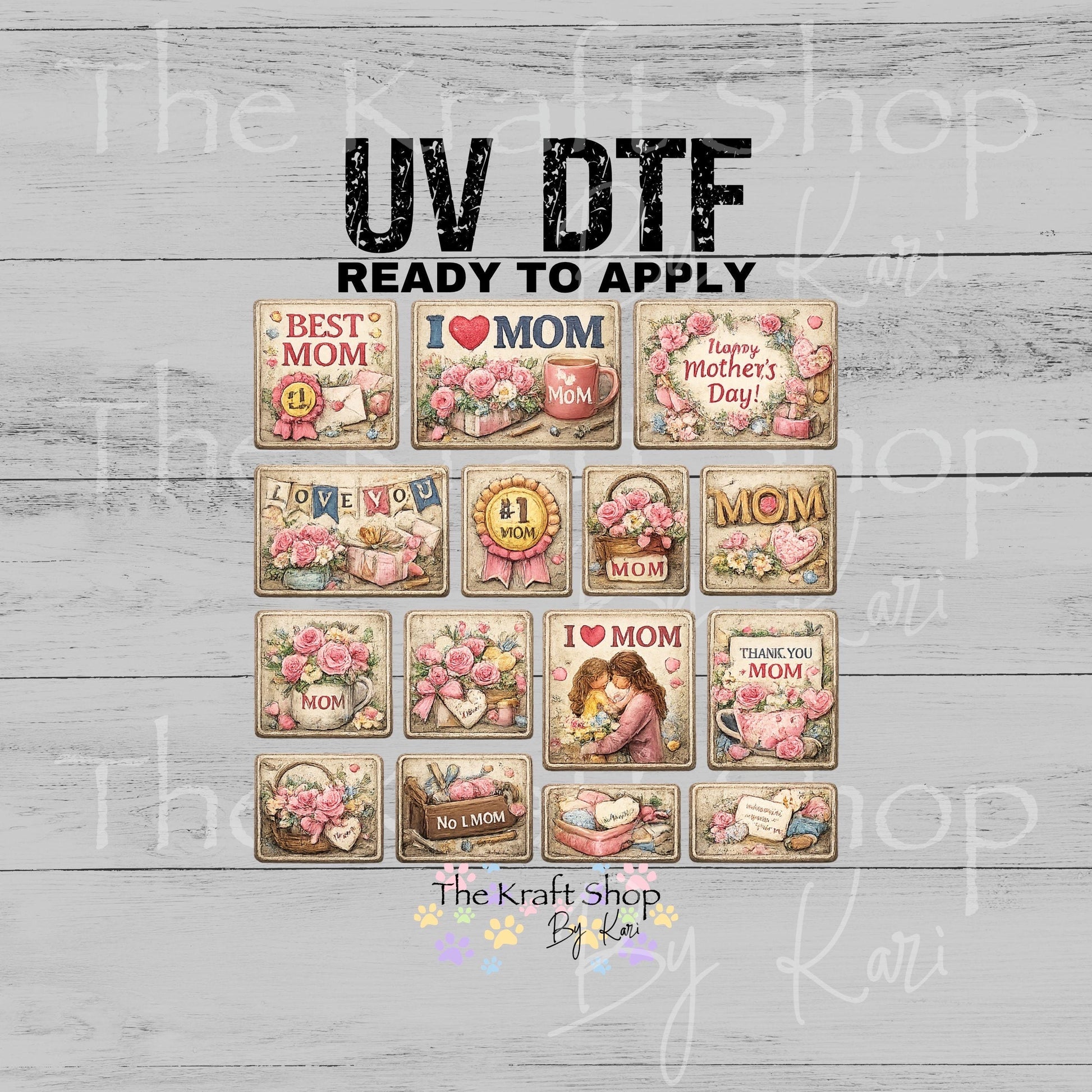 UV DTF Mothers Day Element patchwork mixed media Element sheet 8x8 decal #4690