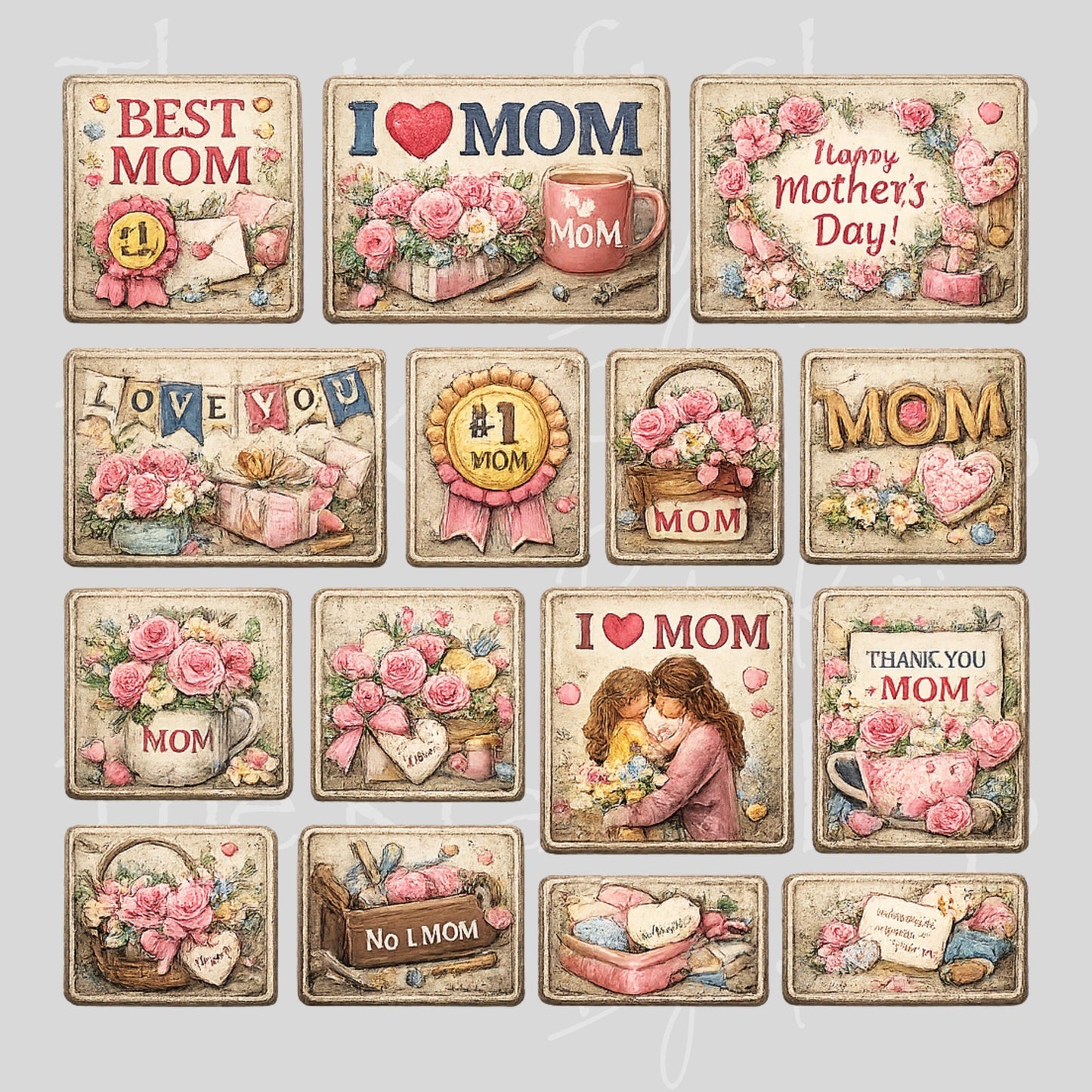 UV DTF Mothers Day Element patchwork mixed media Element sheet 8x8 decal #4690