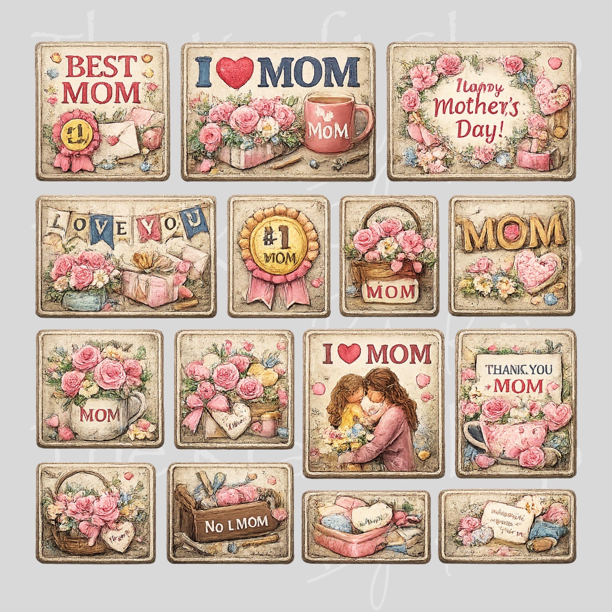 UV DTF Mothers Day Element patchwork mixed media Element sheet 8x8 decal #4690