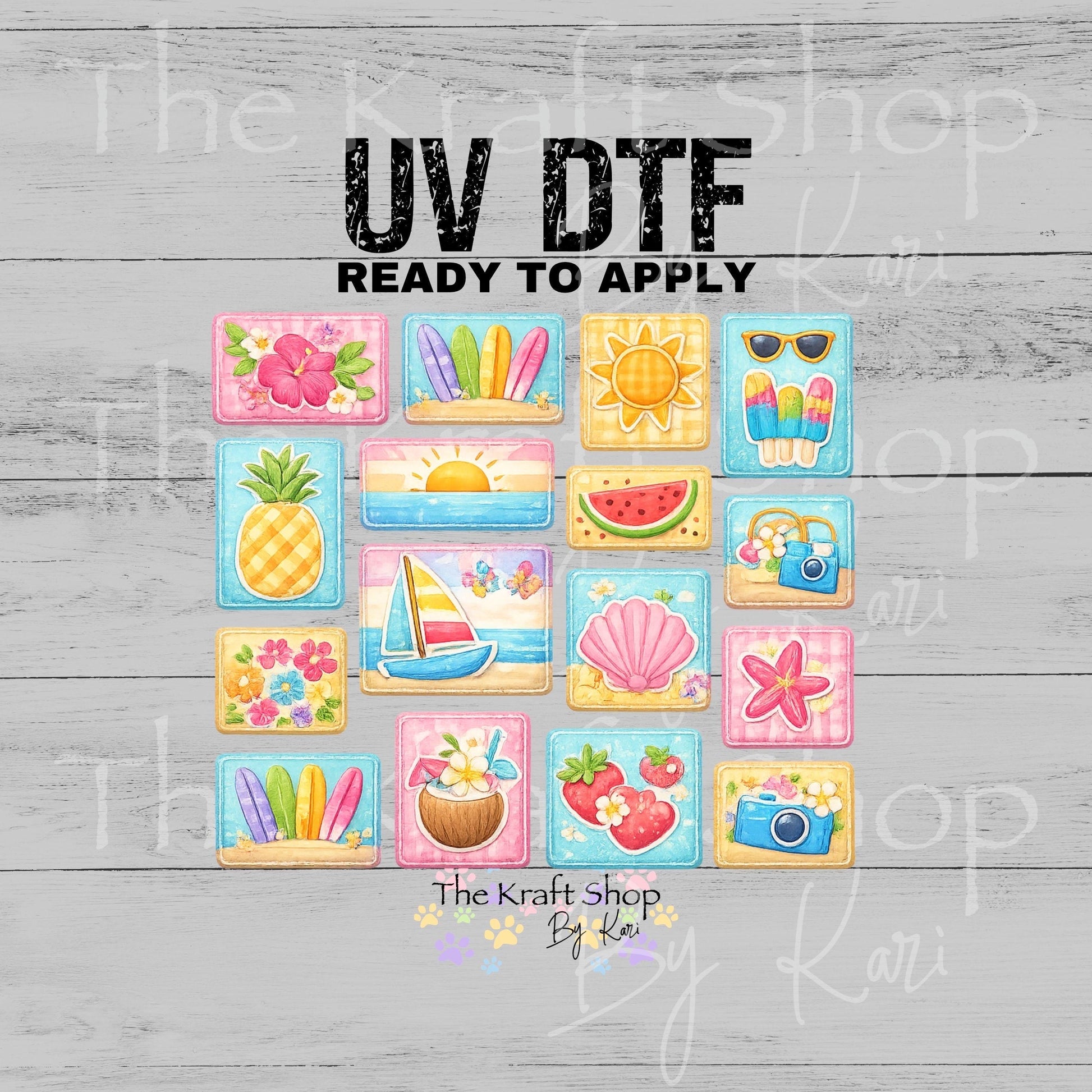UV DTF Summer patchwork mixed media Element sheet 8x8 decal #4691