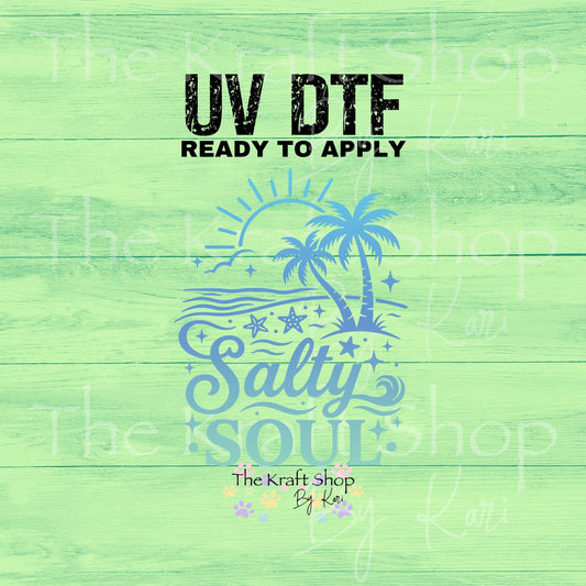 UV DTF Salty Soul Beach humor decal, tumbler decal, permanent sticker. #4693