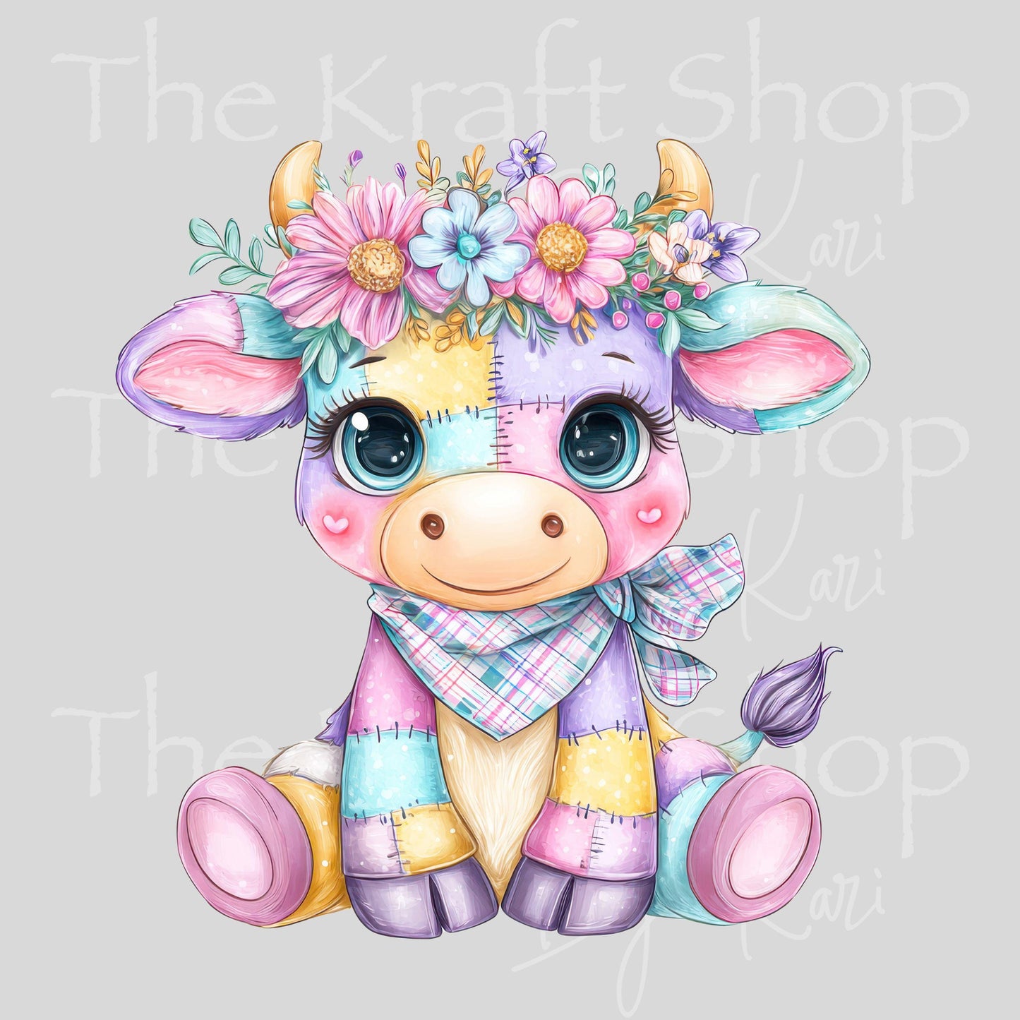UV DTF Pastel Patchwork Cow sticker decal #1145