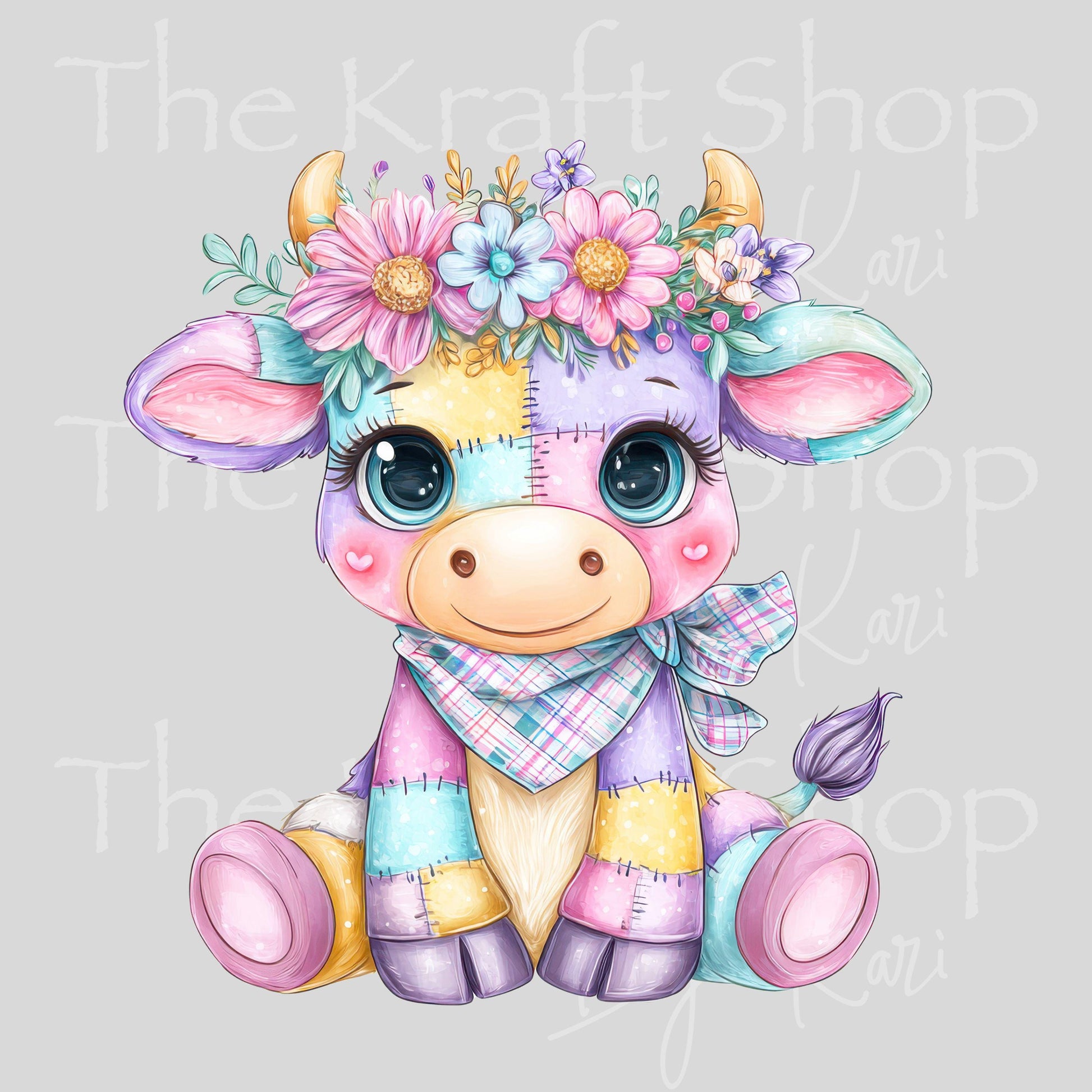UV DTF Pastel Patchwork Cow sticker decal #1145