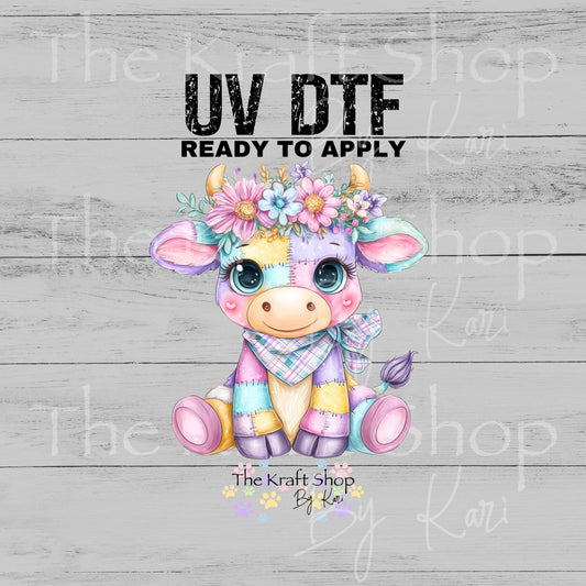 UV DTF Pastel Patchwork Cow sticker decal #1145