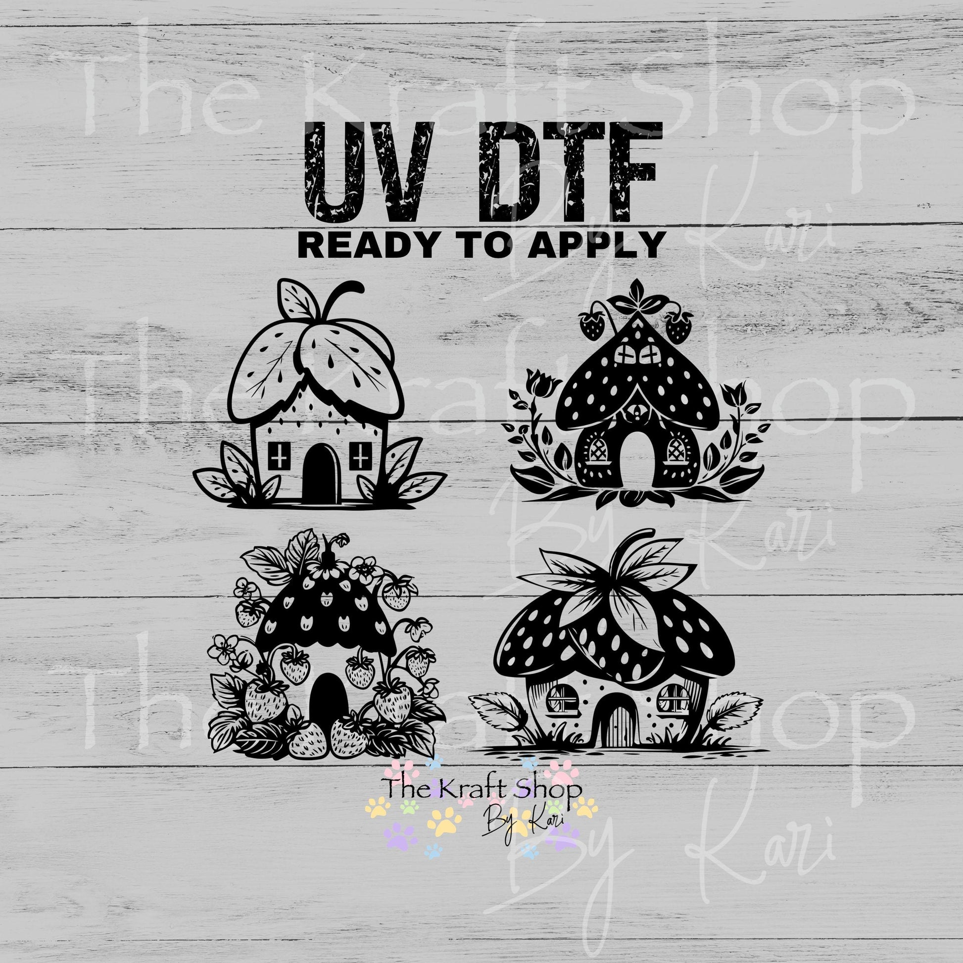 UV DTF Fairy Strawberry houses 4pk decals , permanent sticker.#10487