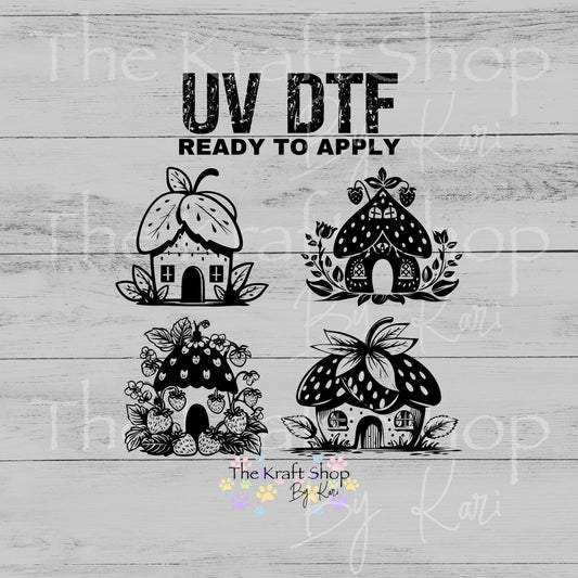UV DTF Fairy Strawberry houses 4pk decals , permanent sticker.#10487