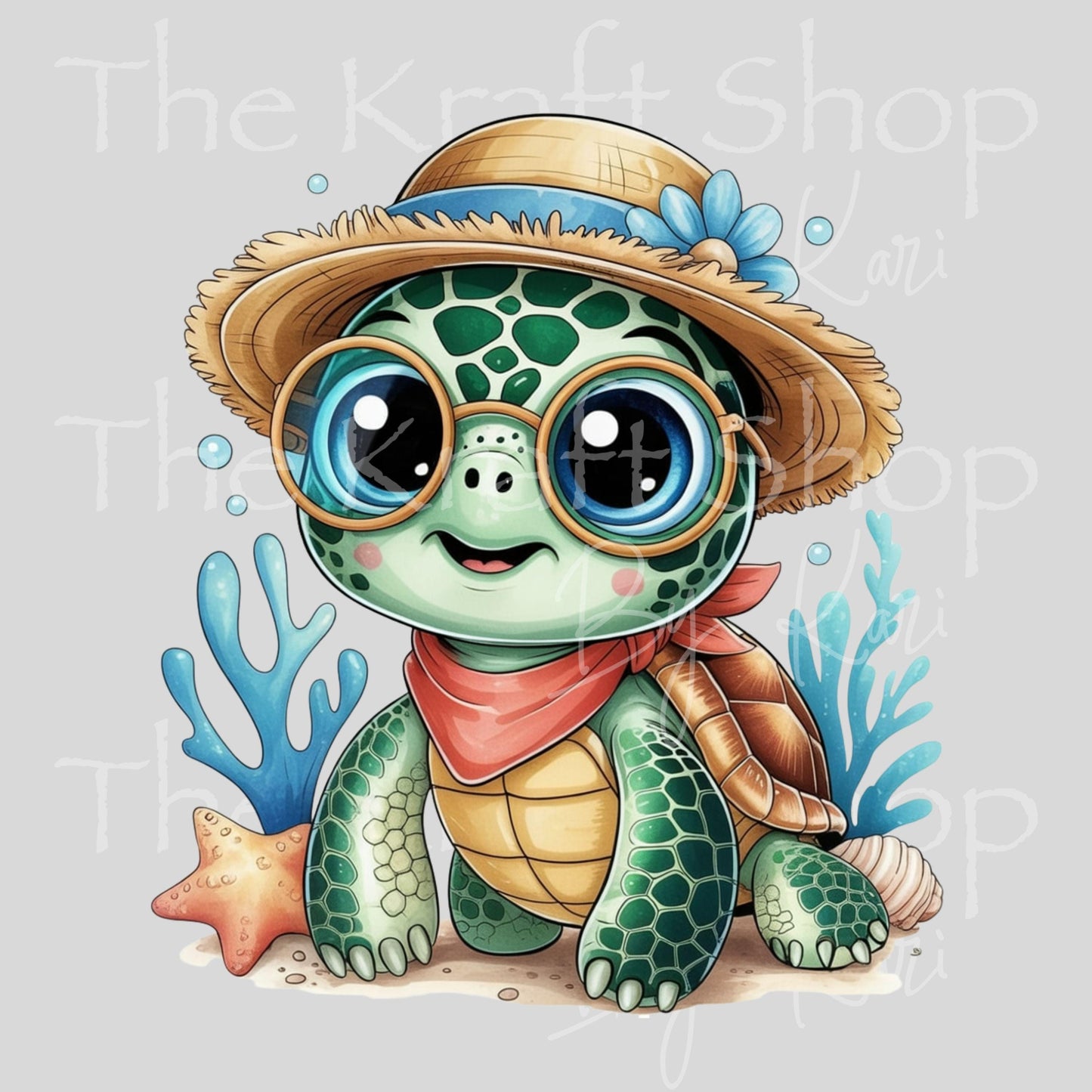 UV DTF Beach turtle with straw hat sticker decal #1146