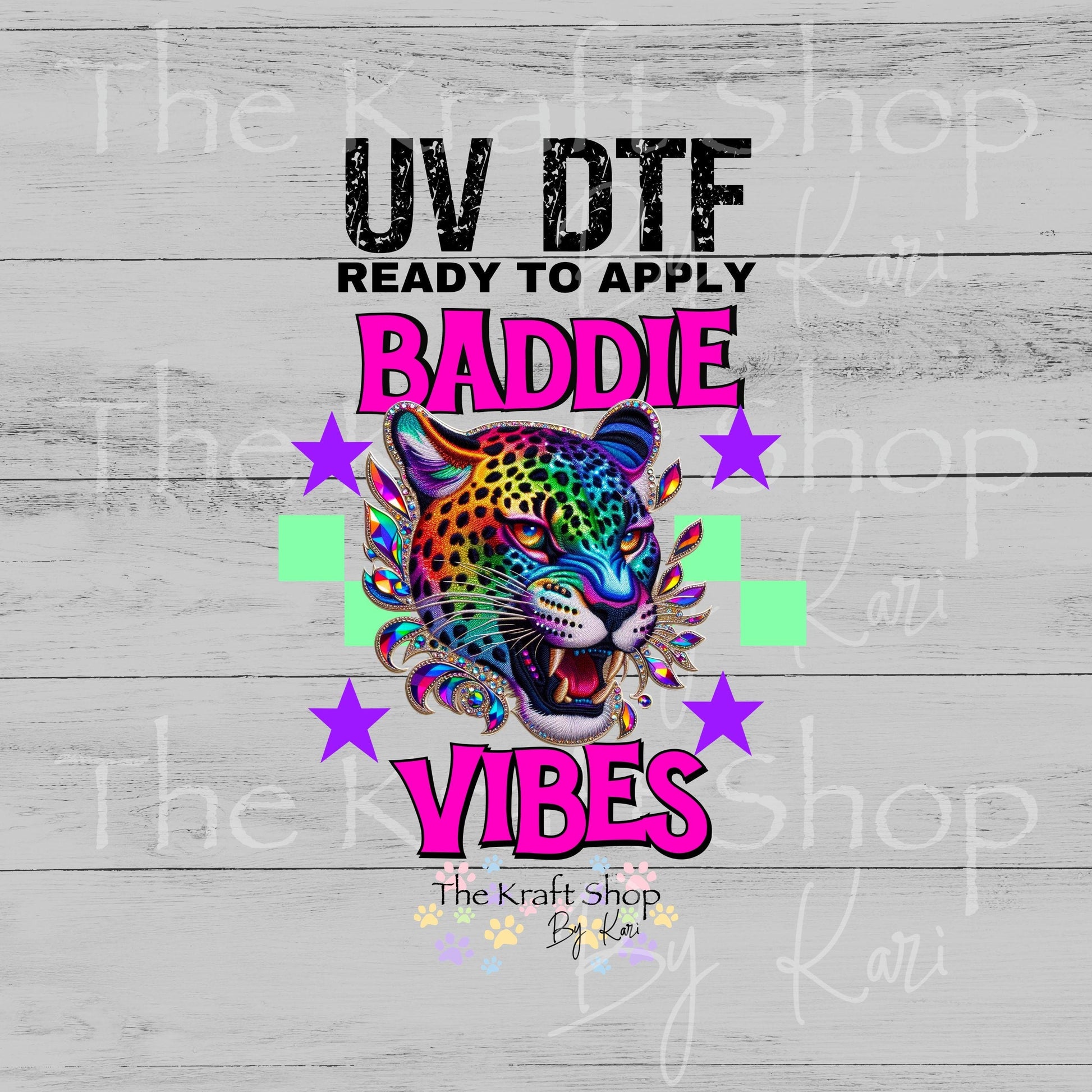 UV DTF Baddie Vibes Leopard Neon colors sticker decal #4718