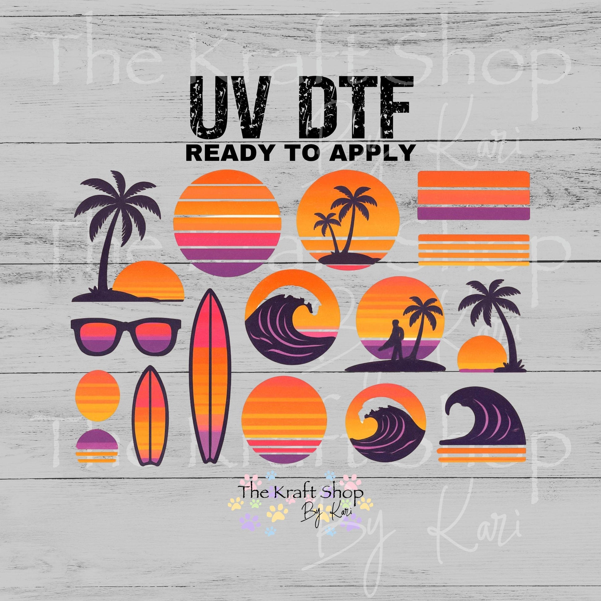 UV DTF Vintage Purples Sunset Summer mixed media Element sheet 10x6.5 decal #10472