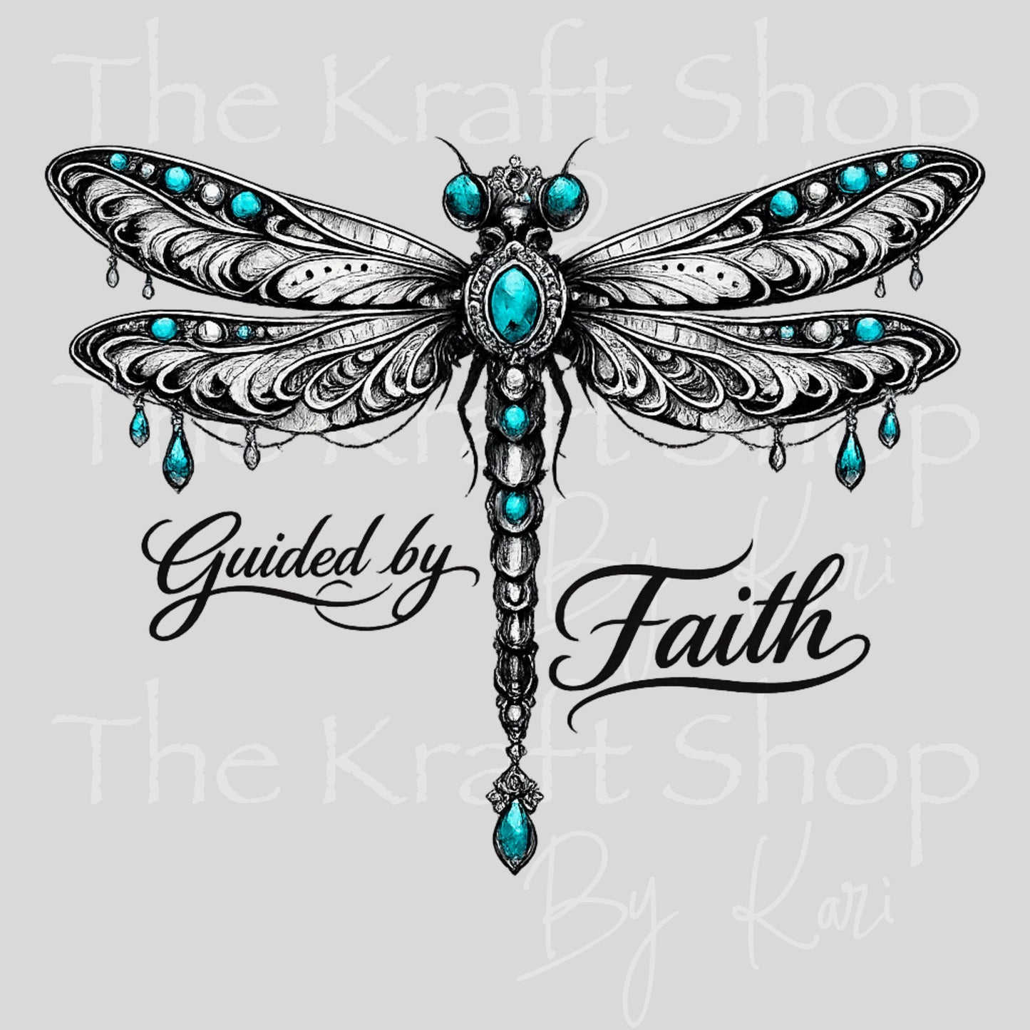 UV DTF Guided by faith teal and turquoise jeweled dragonfly decal, tumbler decal, permanent sticker. #4696