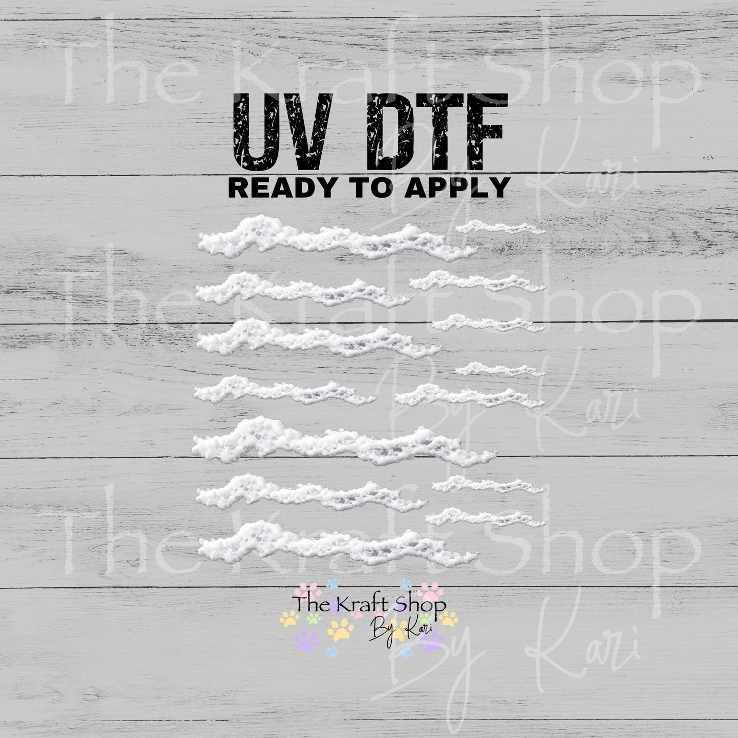 UV DTF Seafoam white caps to waves beach elements mixed media bundle of decals Element sheet 10x10 decal #10496