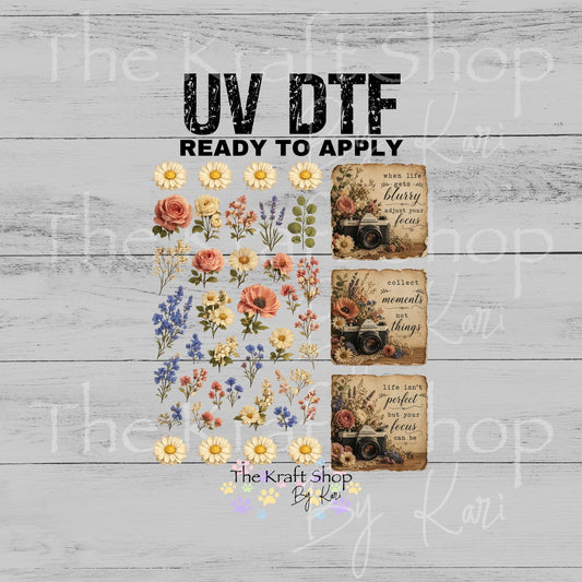 UV DTF When life gets blurry adjust your focus motivational vintage cameras mixed media bundle of decals Element sheet 10x8.9 decal #10475