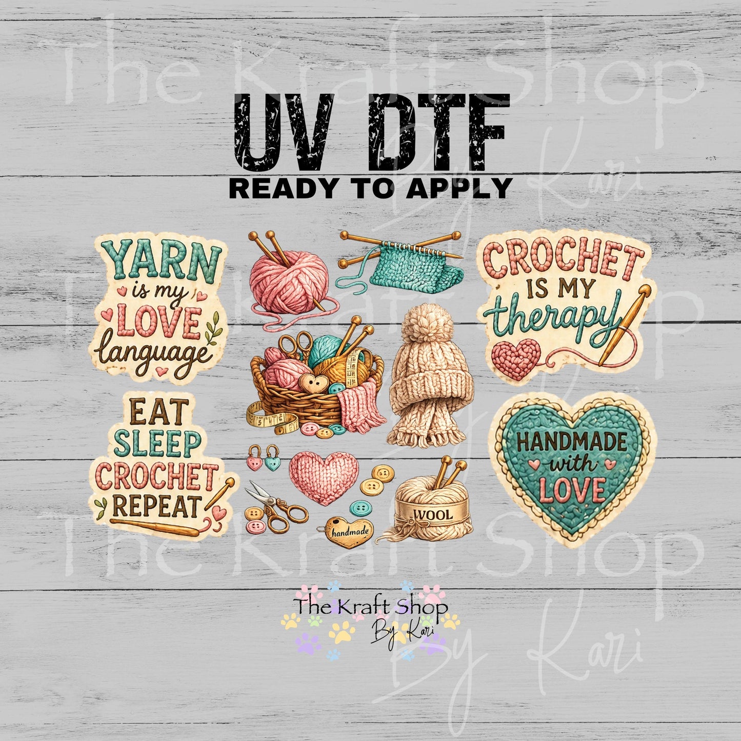 UV DTF Yarn is my love language crochet lover mixed media bundle of decals Element sheet 10x5.6 decal #10476