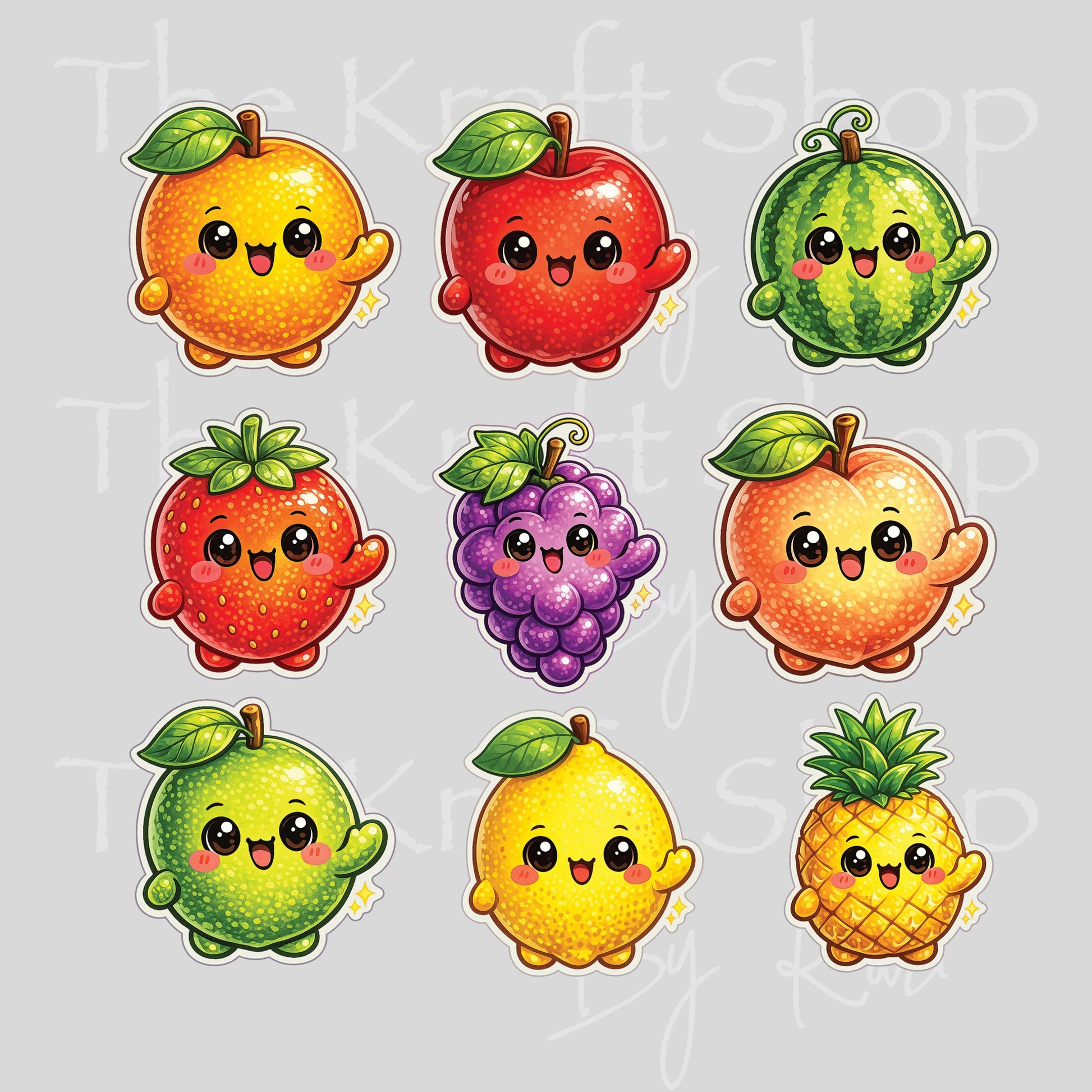 UV DTF Kawaii Fruit Stickers Element sheet 8x8 decal #10477