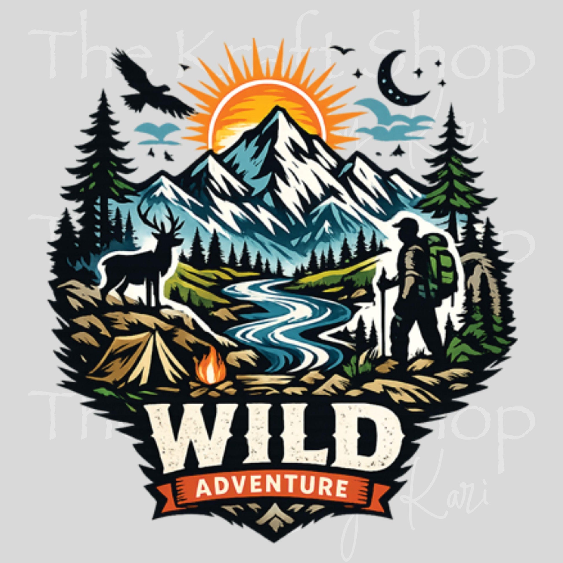 UV DTF Wild Adventure mountain scene hunting camping decal, tumbler decal, permanent sticker. #4703