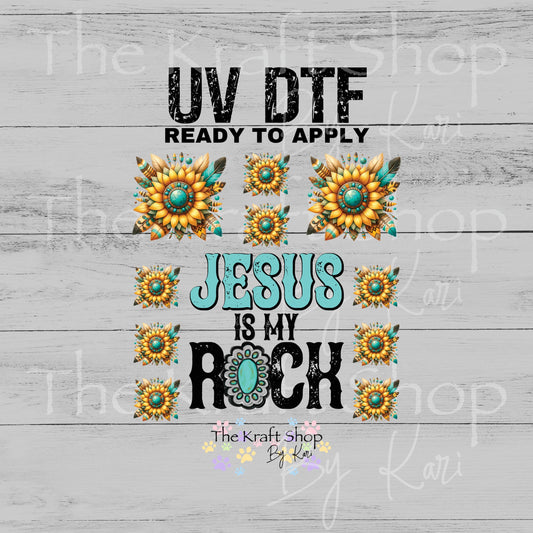 UV DTF Jesus is my Rock western teal Element sheet 6x6 decal, tumbler decal, permanent sticker. #4705