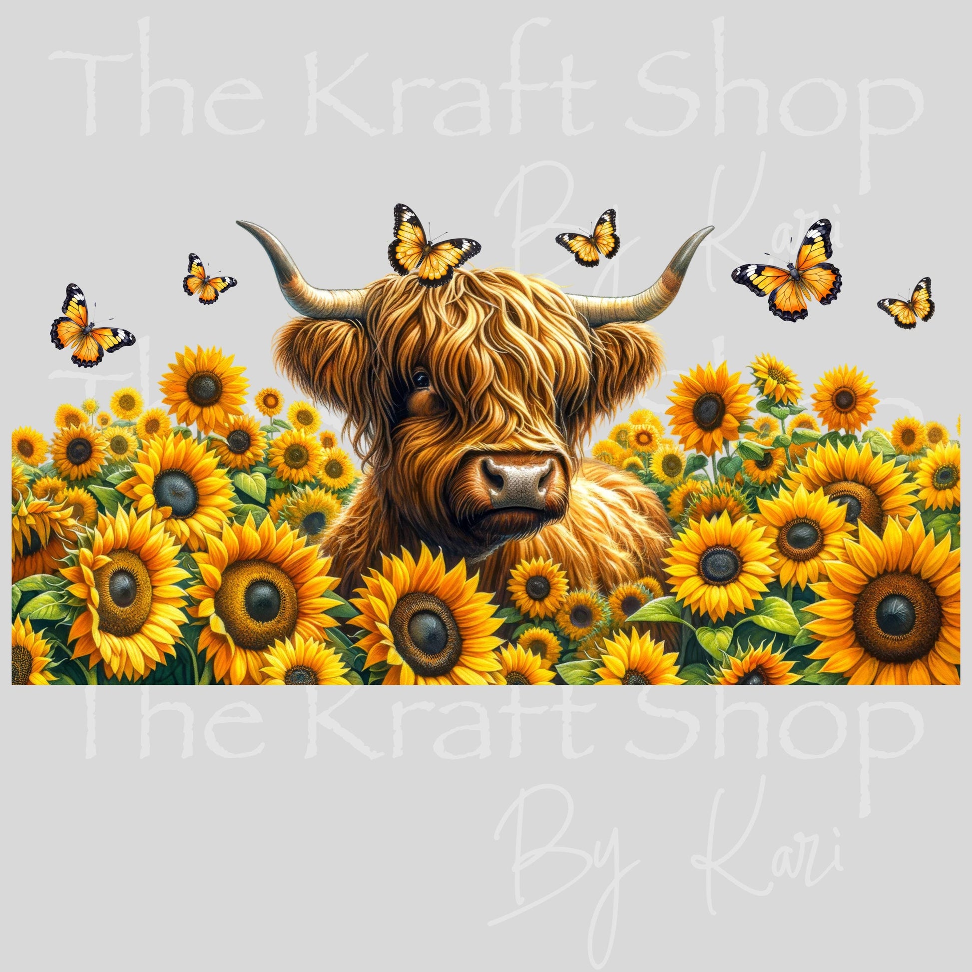 UV DTFHighland cow sunflowers Glass can wrap decals #5524