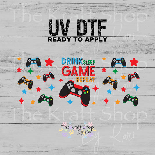UV DTF Drink Sleep Game Repeat Glass can wrap decals #5527