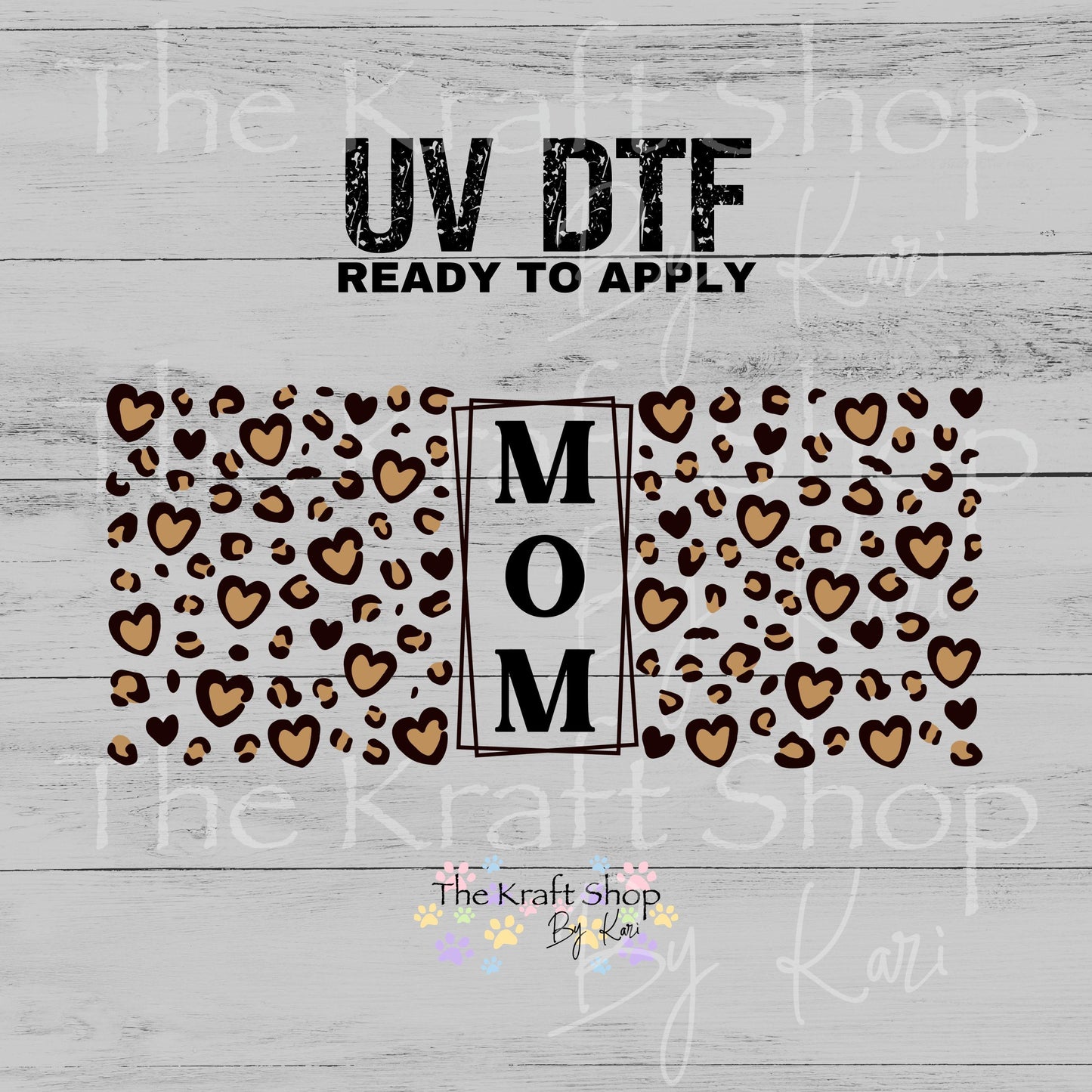 UV DTF Mom Leopard Print Hearts Glass can wrap decals #5532
