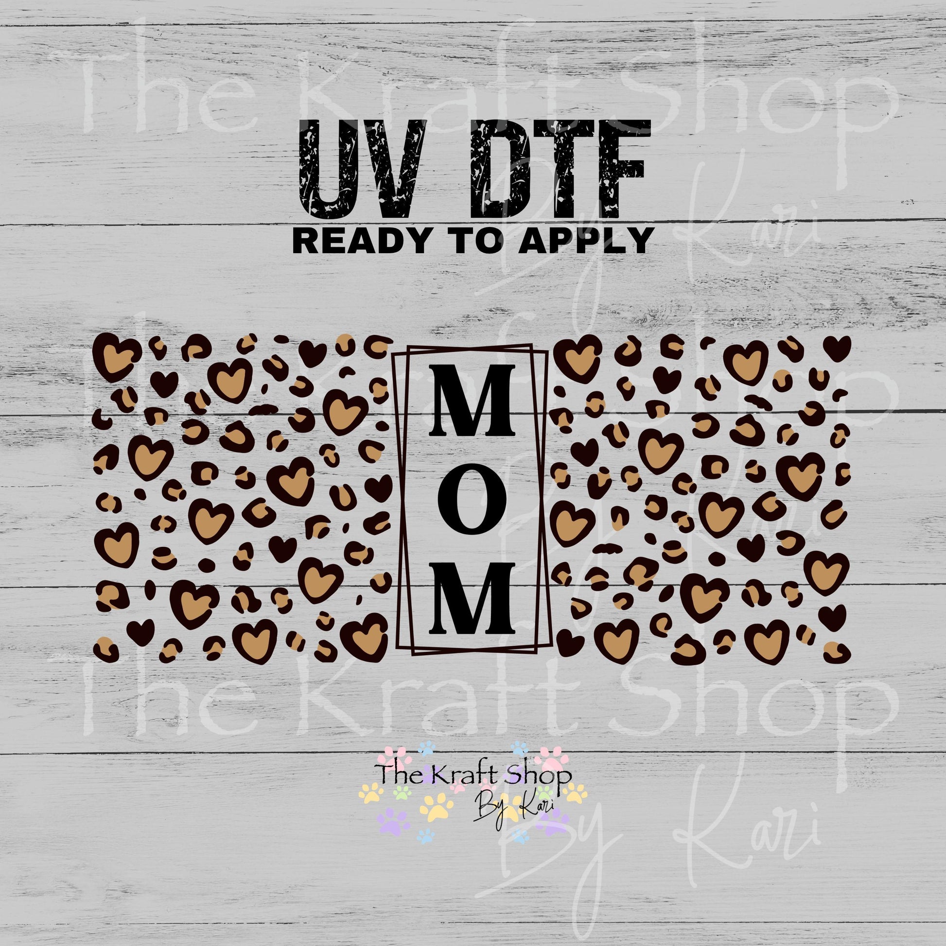 UV DTF Mom Leopard Print Hearts Glass can wrap decals #5532