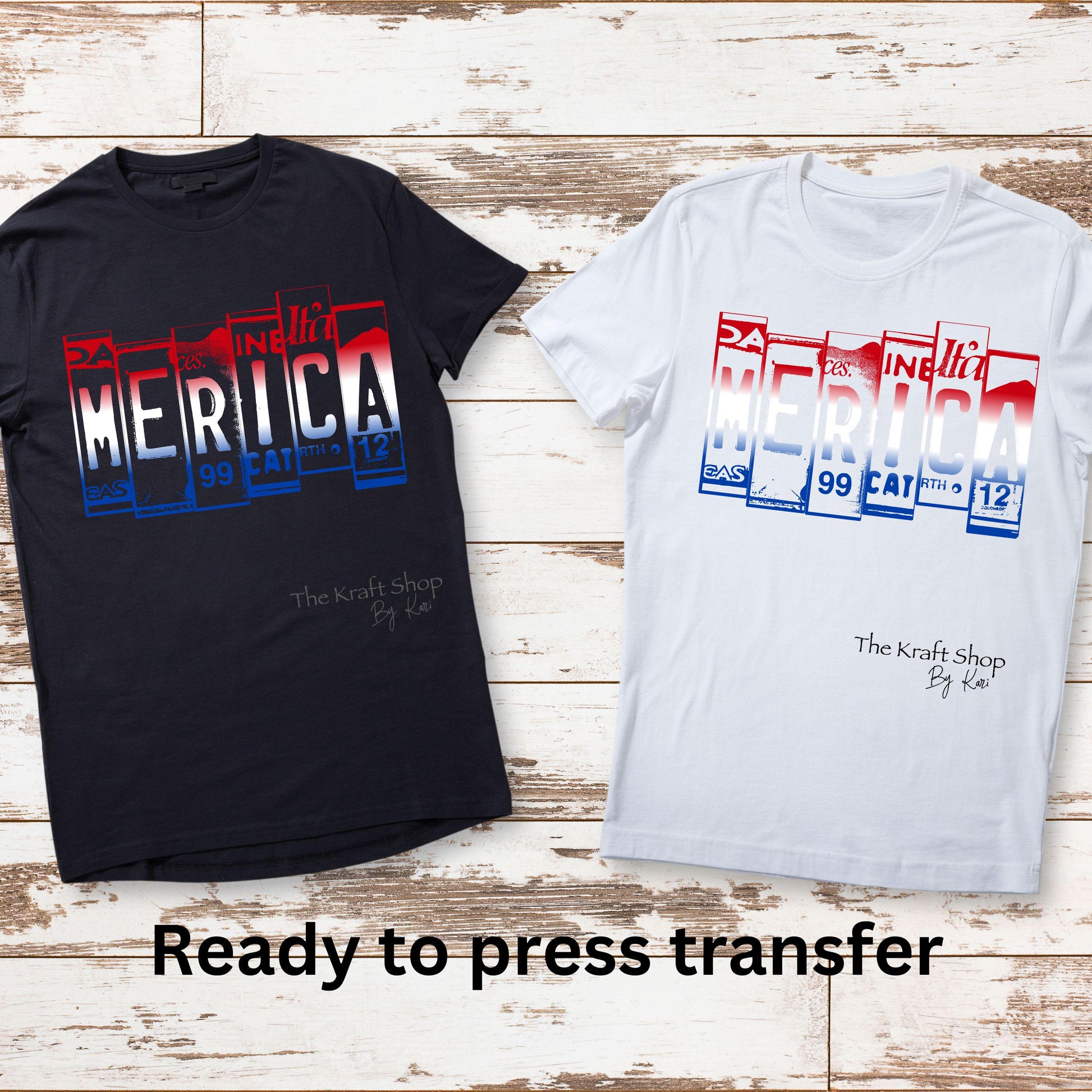 DTF ready to press transfer. Merica Ombre Red White And Blue Patriotic 4th of July shirt transfer #11644