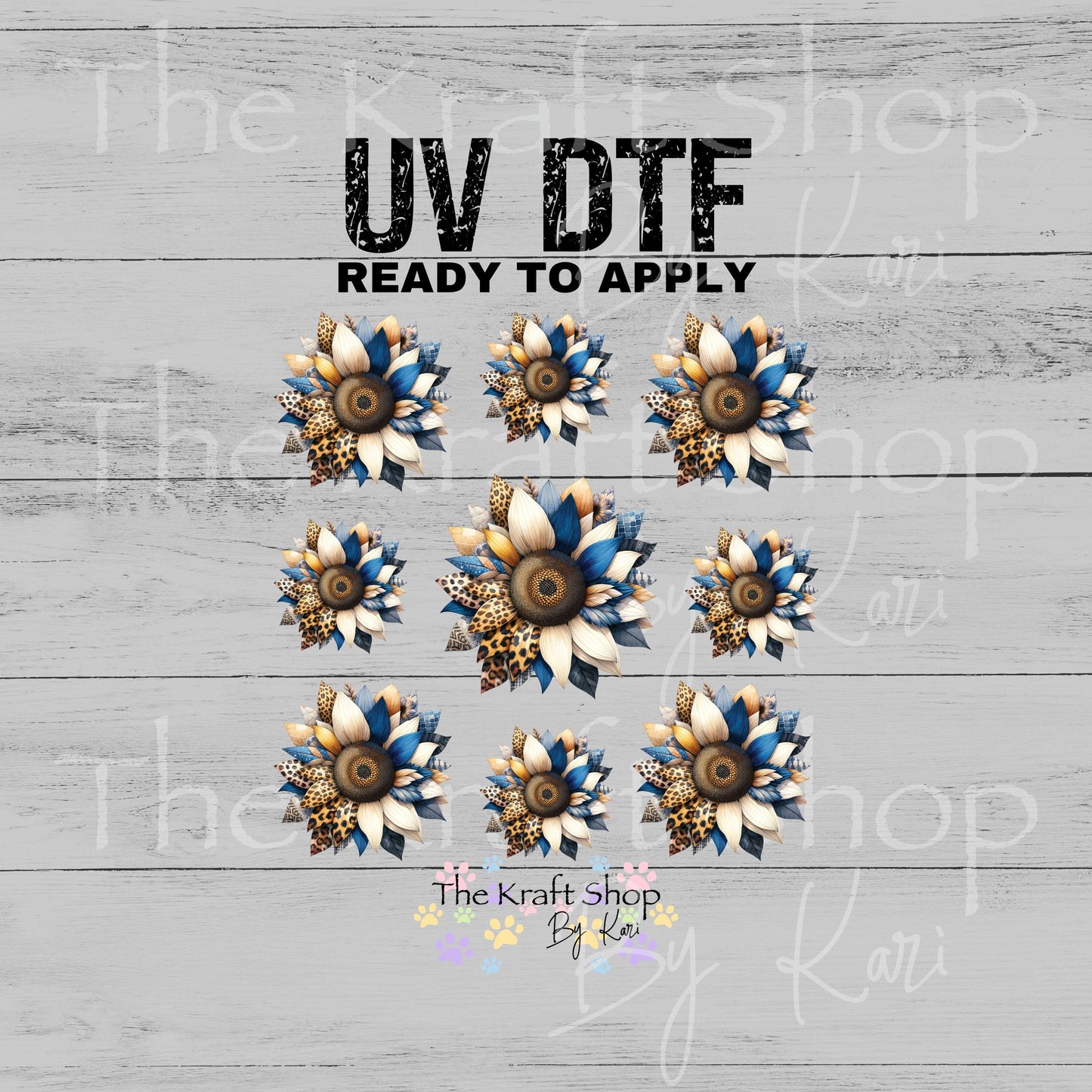 UV DTF Blue Leopard Sunflower Element sheet 6x6 decal, tumbler decal, permanent sticker. #6011