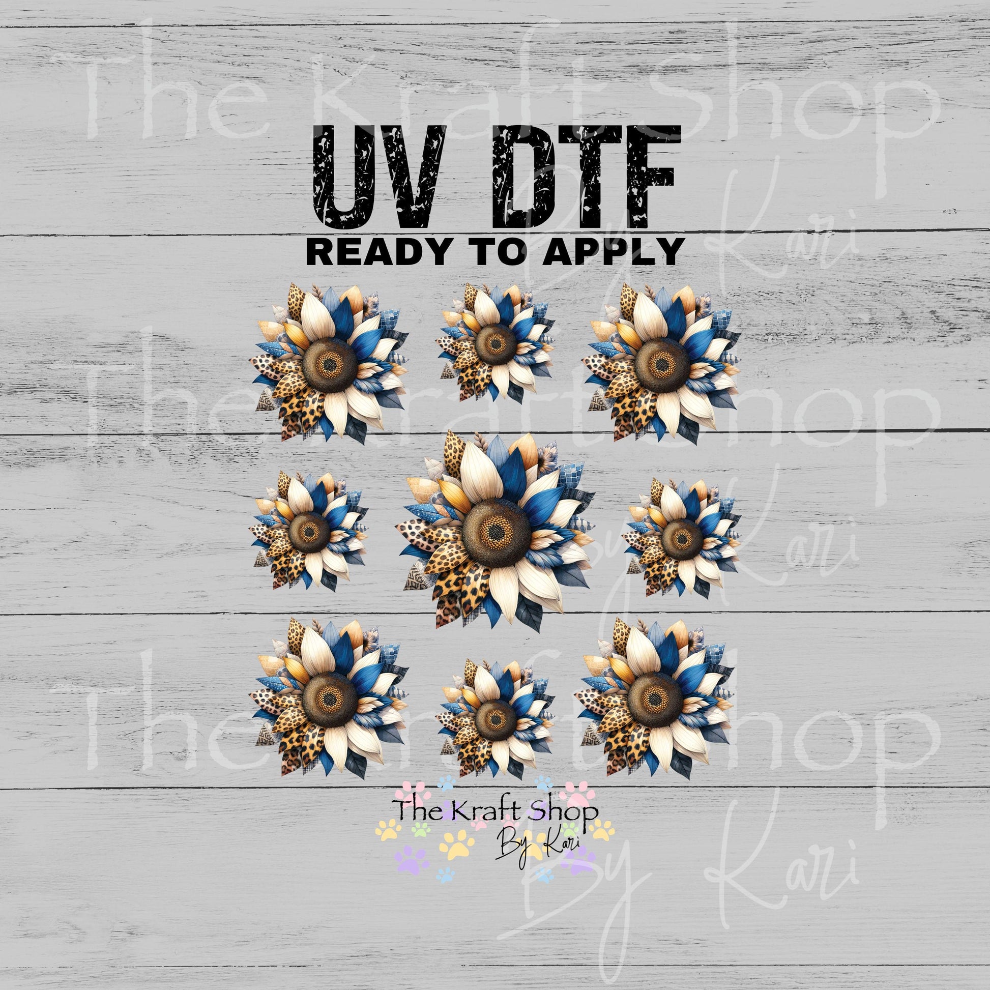 UV DTF Blue Leopard Sunflower Element sheet 6x6 decal, tumbler decal, permanent sticker. #6011