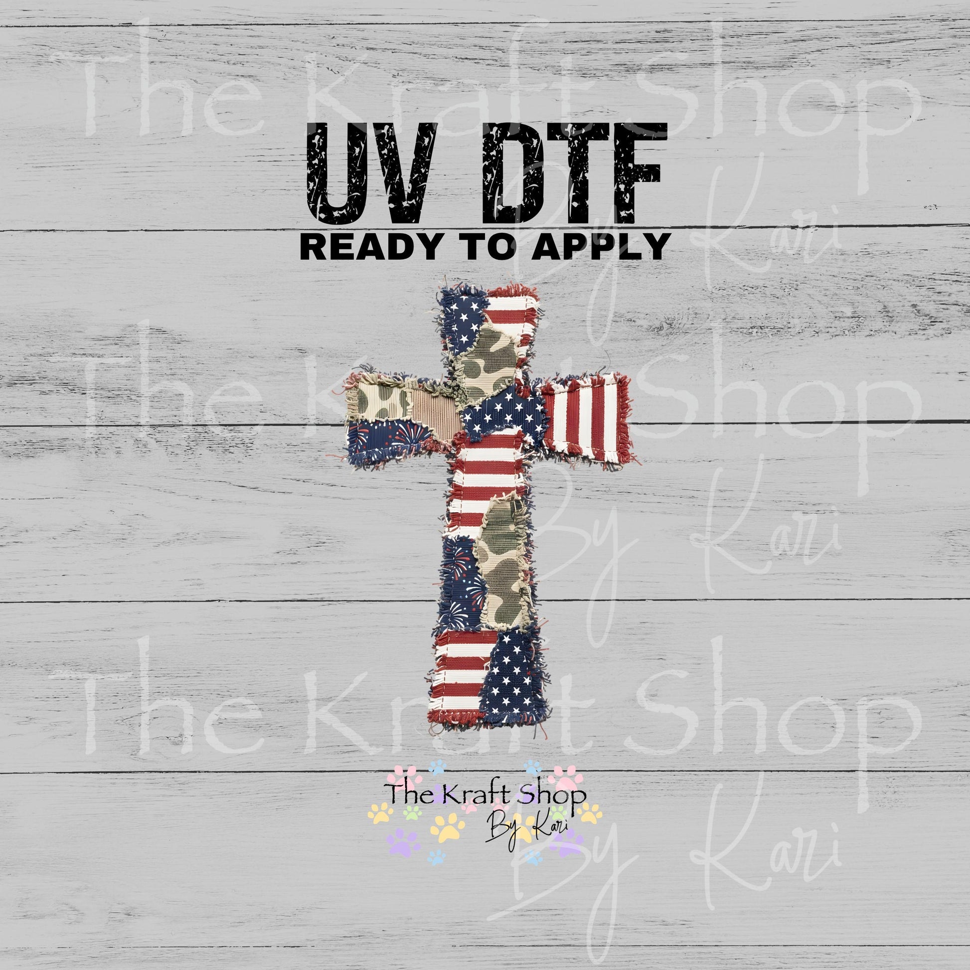 UV DTF Patchwork Patriotic Cross decal, tumbler decal, permanent sticker. #10481