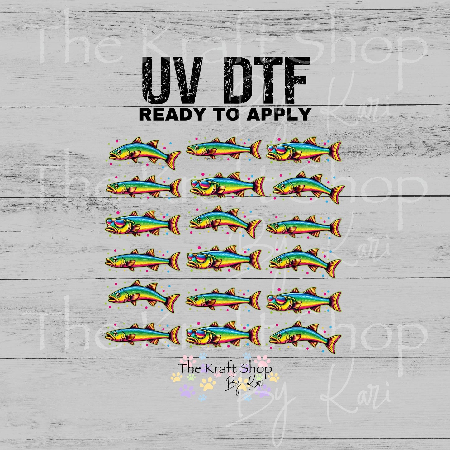 UV DTF Rainbow fish bass fish with sunglasses Element sheet 6x6 decal, tumbler decal, permanent sticker. #1142