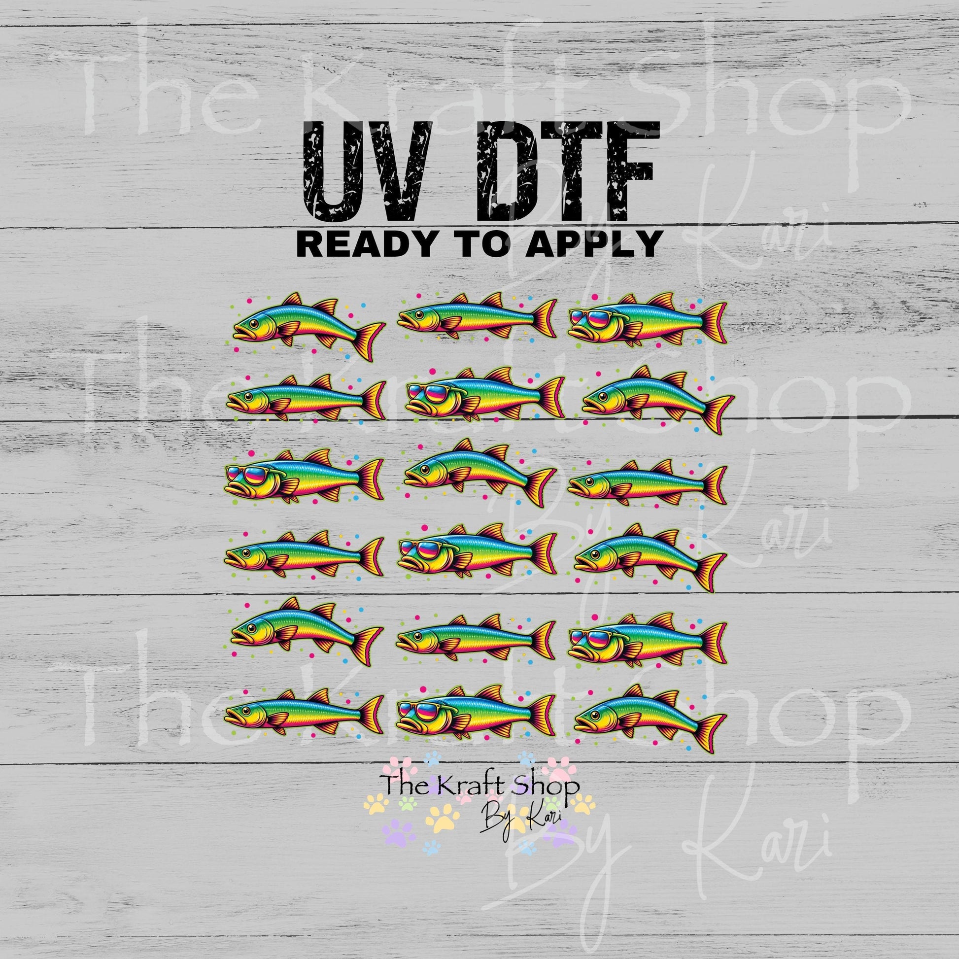 UV DTF Rainbow fish bass fish with sunglasses Element sheet 6x6 decal, tumbler decal, permanent sticker. #1142