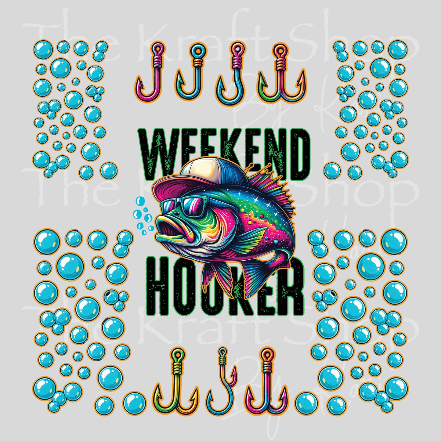UV DTF Weekend Hooker neon bass with sunglasses Element sheet 8x8 decal, tumbler decal, permanent sticker. #1144