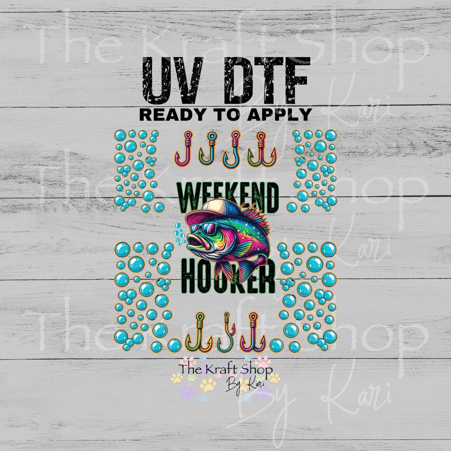 UV DTF Weekend Hooker neon bass with sunglasses Element sheet 8x8 decal, tumbler decal, permanent sticker. #1144