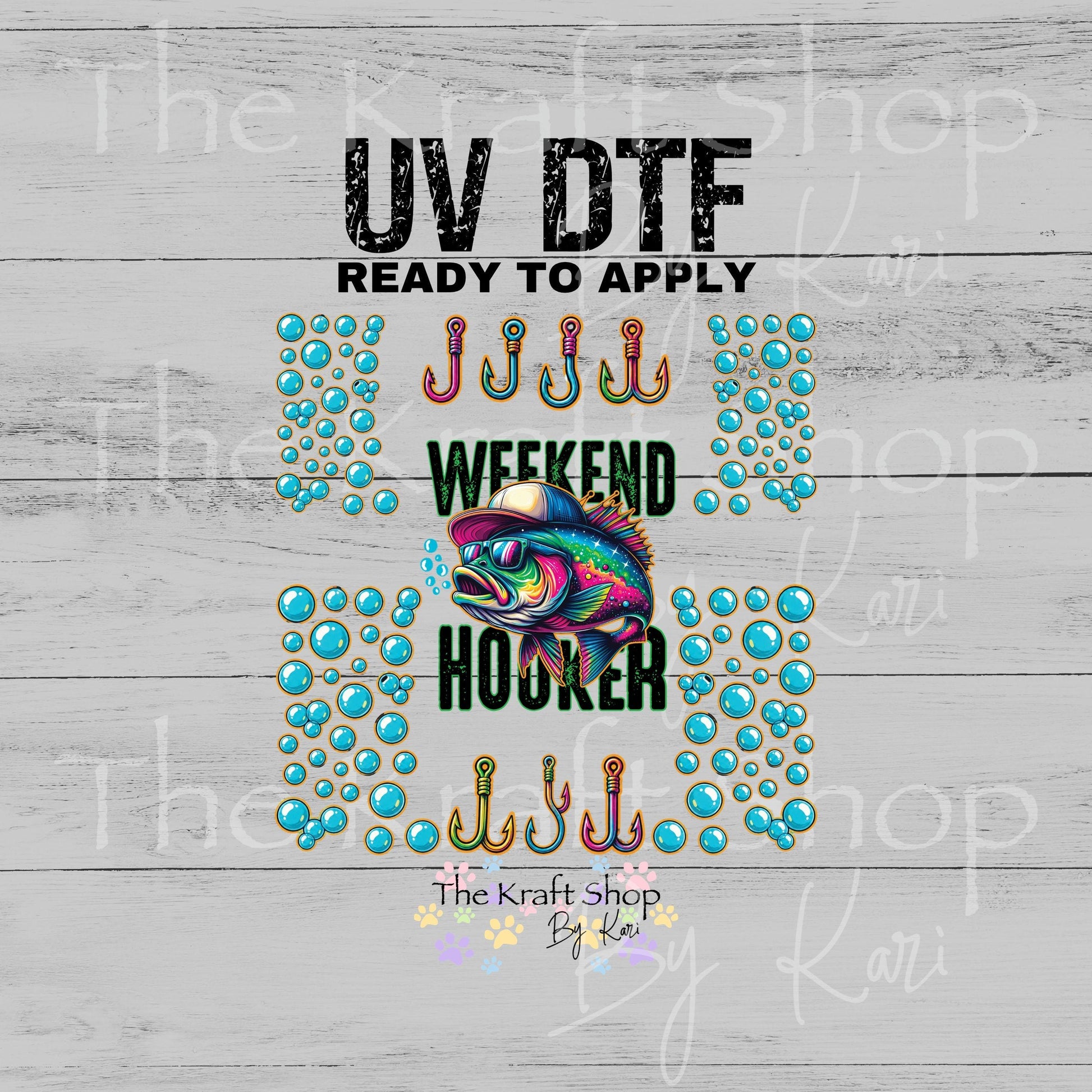 UV DTF Weekend Hooker neon bass with sunglasses Element sheet 8x8 decal, tumbler decal, permanent sticker. #1144